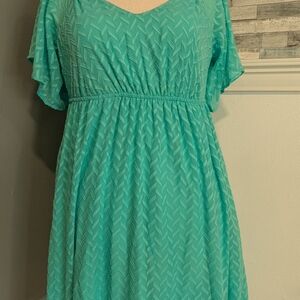 Torrid Blue Green Flutter Sleeve V-Neck Midi Sundress
